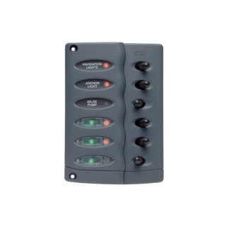 DC Contour Waterproof Switch Panel 6x On/Off with Fuse Holders – White