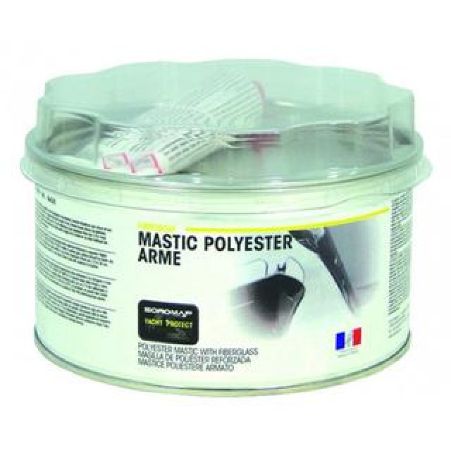 Polyester mastic with fibers