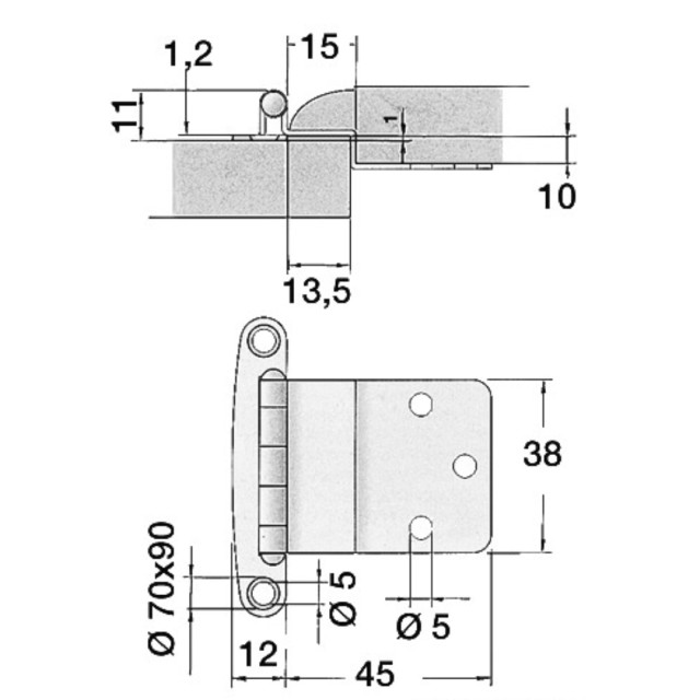 Stainless steel hinges for hatchways 57x44 mm