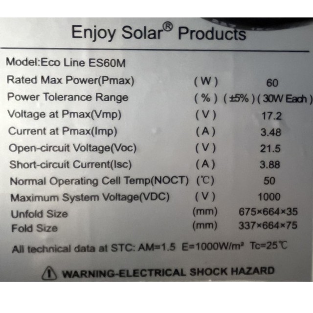 Solar Pack set 60W (2 x Monocrystal 30W) inc. regulator & cables Folding