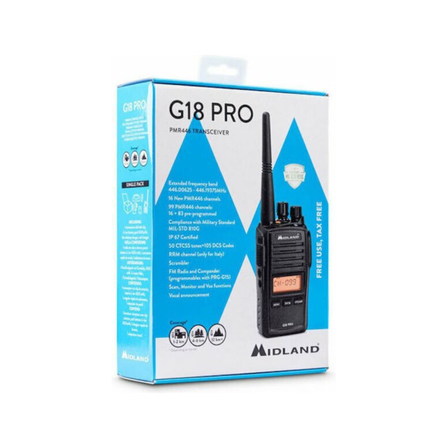 Midland G18 Pro Wireless Transceiver PMR 0.5W with Monochrome Screen
