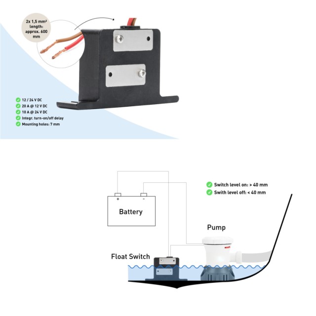 Electronic switch 20A float 12/24V