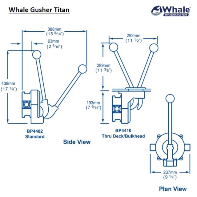 Whale Gusher Titan Manual Bilge Pump, Thru Deck / Bulkhead version, max 98 LPM, 38mm