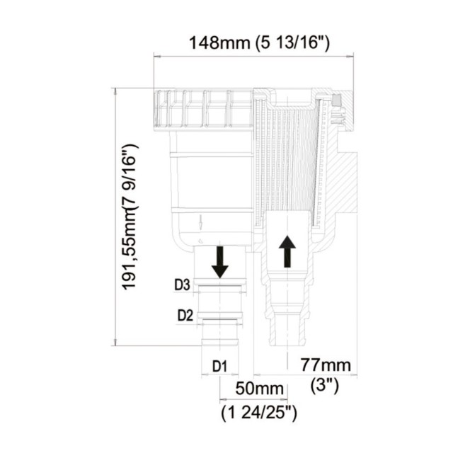 Bilge pump filter suggested pipe 25 mm