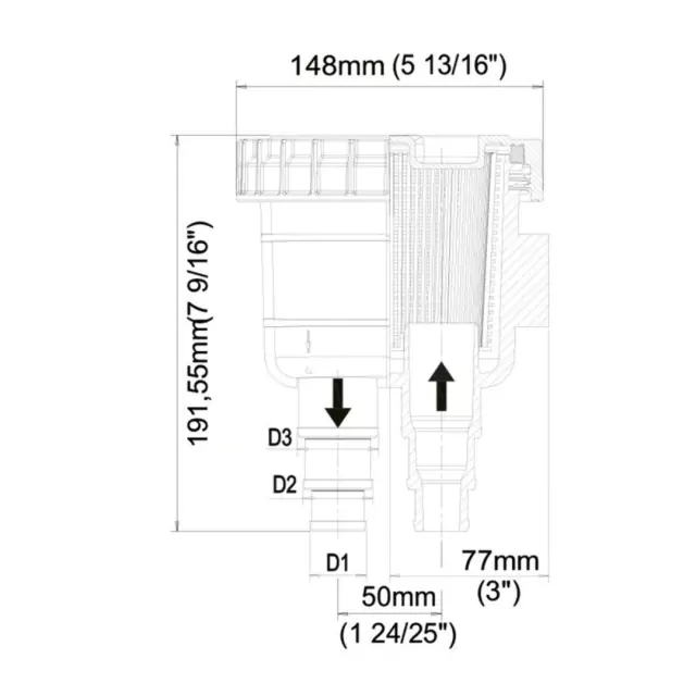 Bilge pump filter suggested pipe 25 mm
