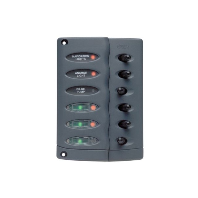 DC Contour Waterproof Switch Panel 6x On/Off with Fuse Holders – White