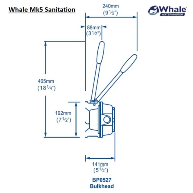 Whale Mk5 Manual Sanitation Pump for Bulkhead mounting, max 66 LPM, 38mm