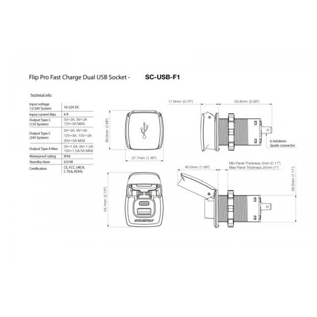 Flip Pro Fast Charge Dual 1 USB-C & 1 USB Socket