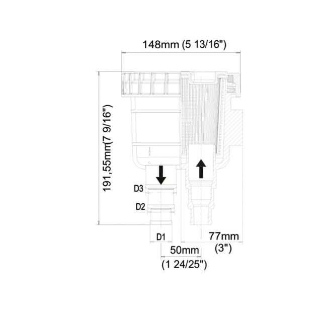 Bilge pump filter suggested pipe 25 mm
