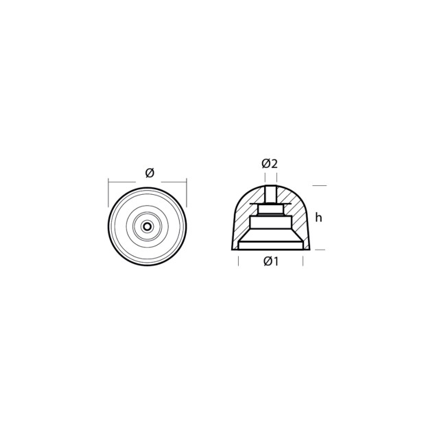 Anode BCS conical propeller nut with stainless steel insert Φ68 H.55