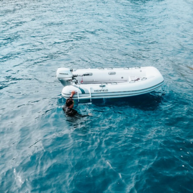 Tender Highfield Inflatable Boat with Aluminum hull ,EVA teak
