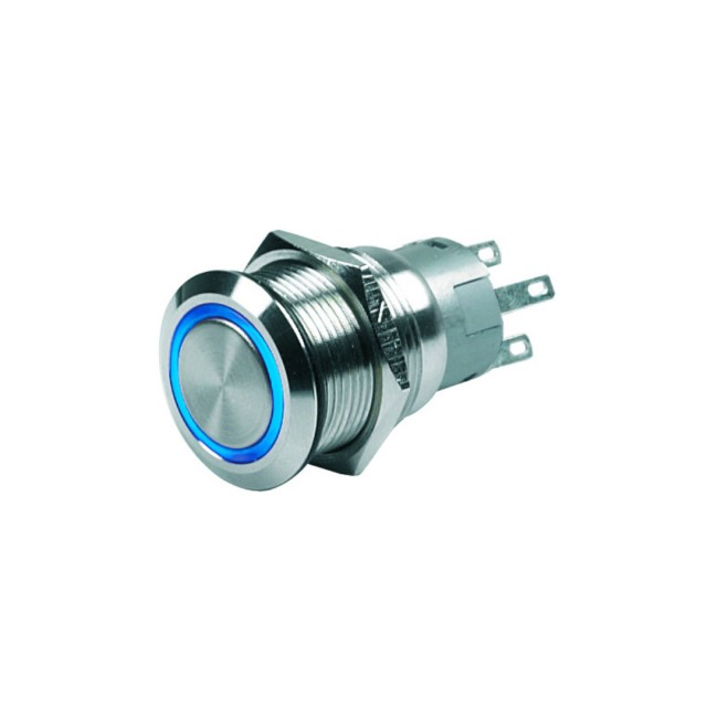 Push-Button Switch On-Off 24 V Blue LED – Stainless Steel