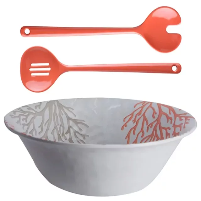 Melamine Salad Bowl With Servers Harmony – Coral