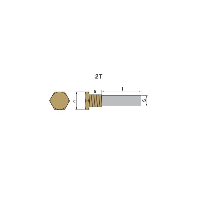 Anode Bukh pencil Φ12 L.35 complete with brass plug th.3/8 UNC
