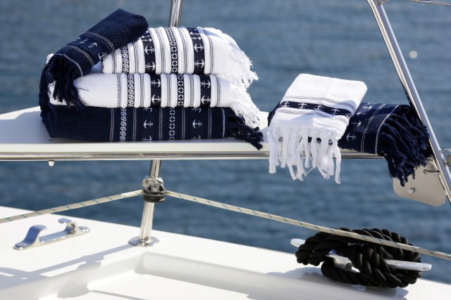 Πετσέτες Μπάνιου Anchors Santorini , Μπλε (Σετ 3 τεμαχίων)