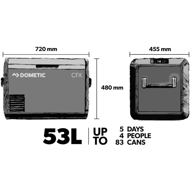 Dometic CoolFreeze CFX3 55IM 12V / 24V Black Electric Portable Fridge 46lt