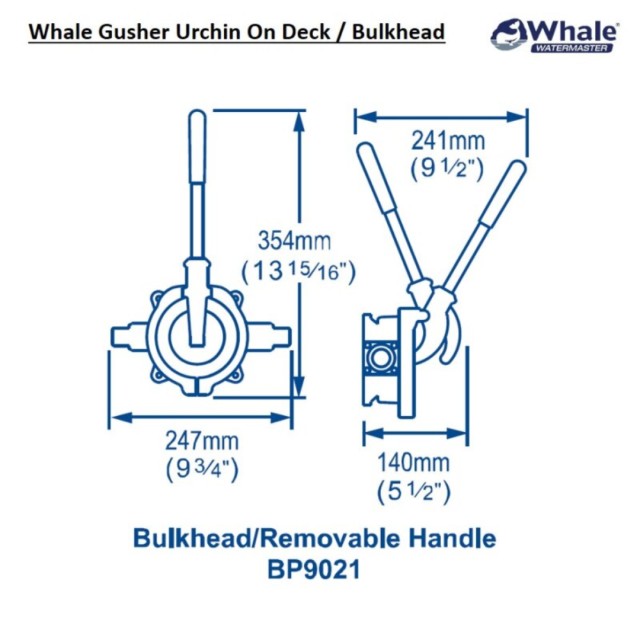 Whale Gusher Urchin Manual Bilge Pump, on deck version with removable handle, max 55 LPM, 25/38mm